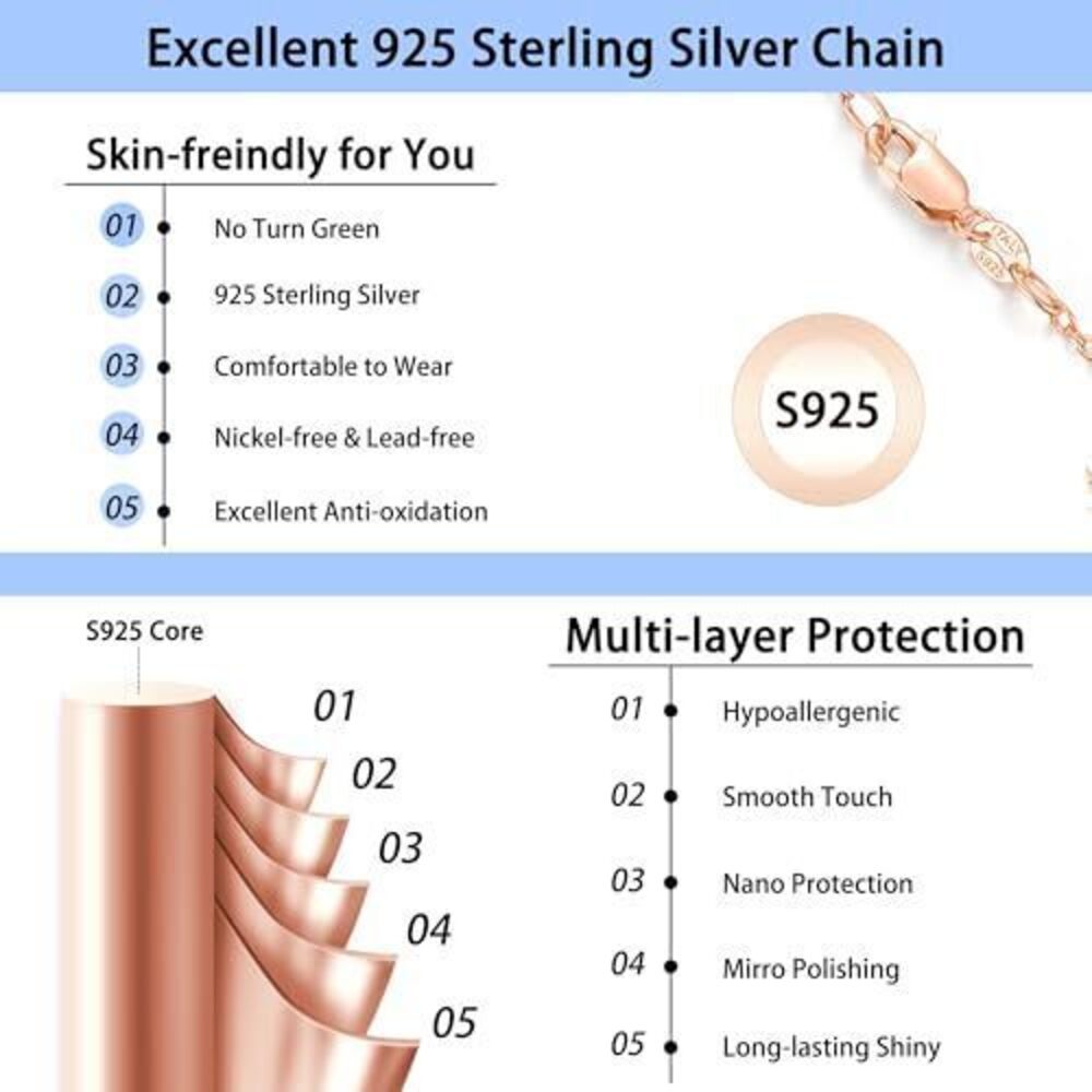 9036 18k Rose Gold Plated 925 Sterling Silver Chain Necklace , 1.1mm Cable - Picture 4 of 5